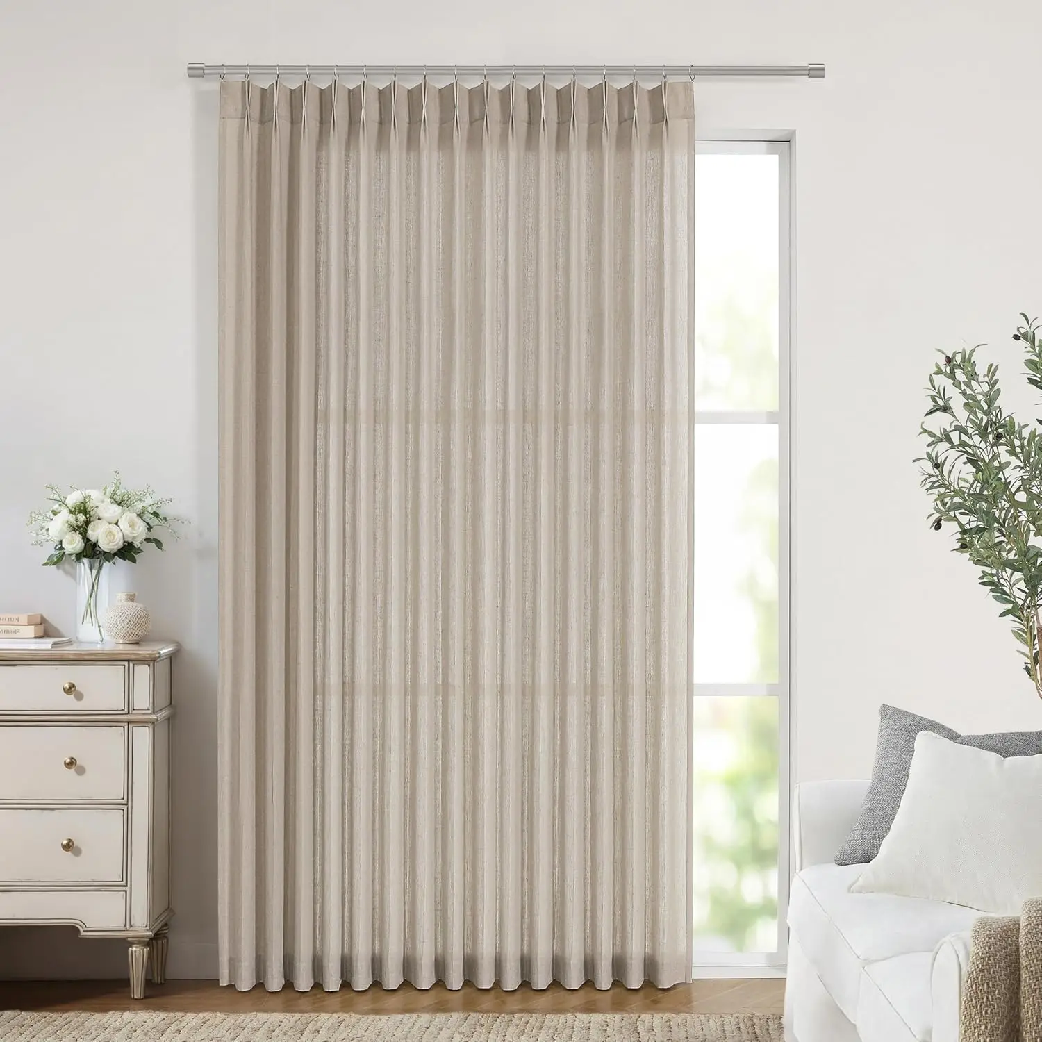 Pinch Pleat Semi Sheer Linen Blend Light Filtering Window Drape Panel 84x95