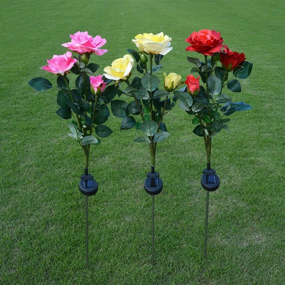 Outdoor Solar Garden Stake Lights with 3 rose Flower Multicolor LED Solar Stake Lights for Garden Patio Backyard