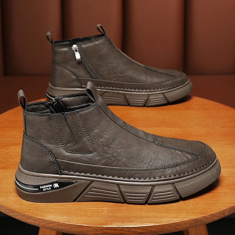 Ankle Boots Motorcycle Man Winter for Men High Top Anti-slip Wear-resistant Water Proof Spring and Autumn Fashion All-match