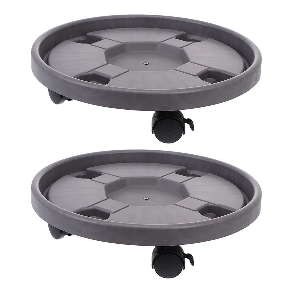 2Pcs Plant Stand with Wheels Thickened Plastic Round Base Brake Movable Flower Pot Tray Plant Mover Trolley Indoor Outdoor