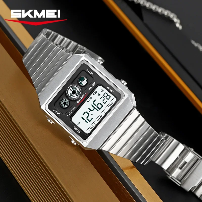 SKMEI 2450 Hombre Week Clock Back Light Wristwatch Mens Business Metal Digital Simple Square Watches For Men Countdown Stopwatch - view 2