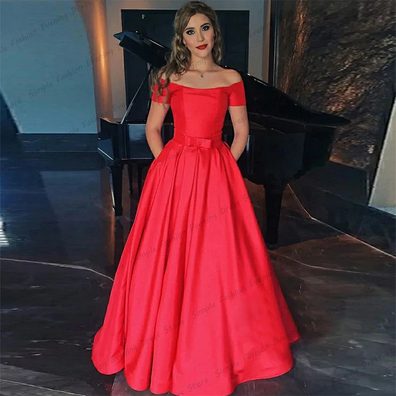 

A-Line Pink Satin Prom Dresses Sexy Women's Off Shoulder Evening Gowns With Belt Fashion Formal Party 2023 Robe De 2023 Vestido