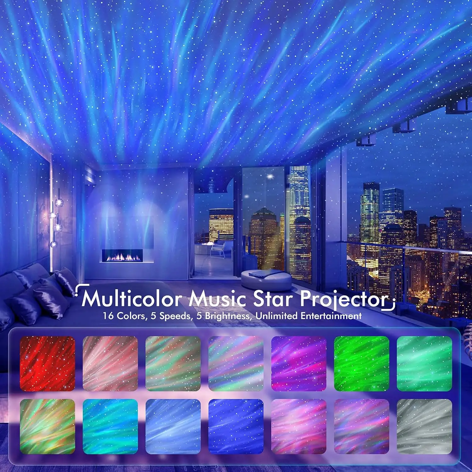 Galaxy Projector for Bedroom, Bluetooth Speaker and White Noise Aurora Projector, Night Light Projector for Kids Adults Gaming