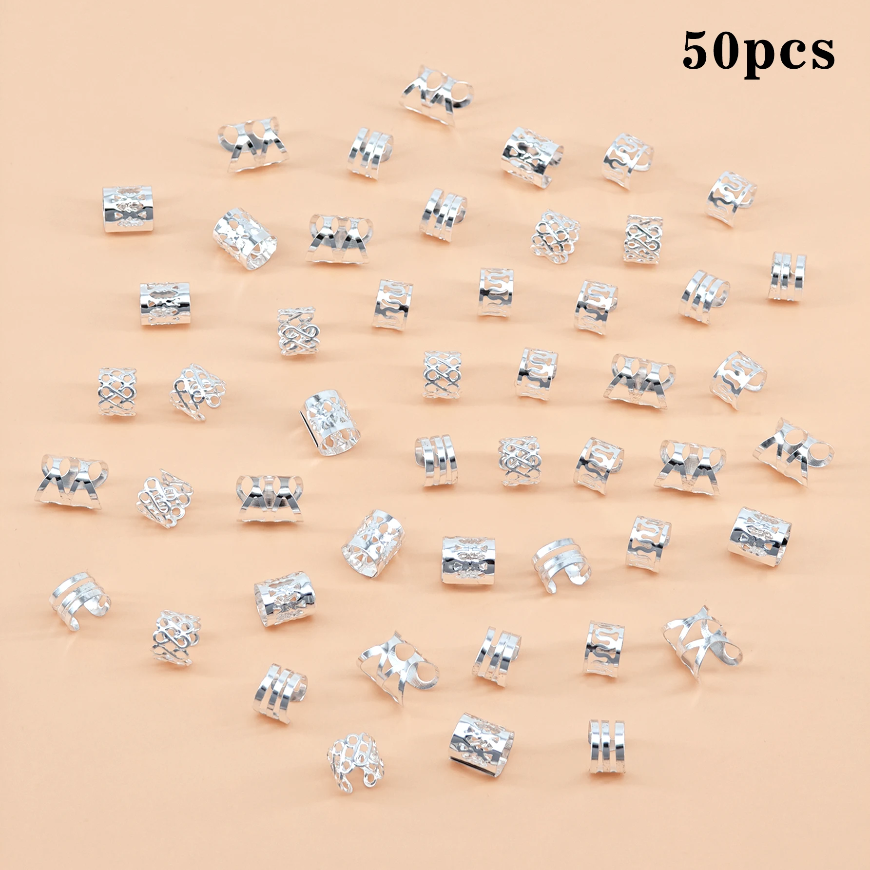 50 stuks legering vlechten gemengde set, metalen haarringen manchetten clips voor dreadlock accessoire sieraden decoraties (zonder doos)
