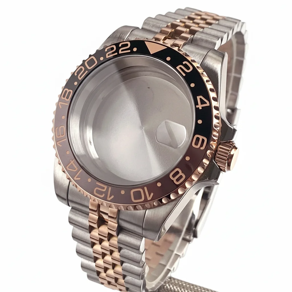 

40 мм черный/Rootbeer керамический безель, двухцветный корпус, подходит для NH35 NH36 ETA2824 PT5000 Miyota, сапфировое стекло, винтовая заводная головка 20ATM Diver