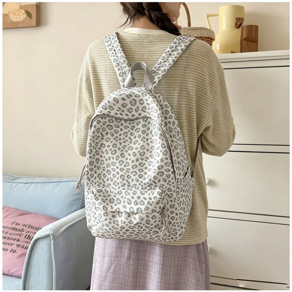 Unique Leopard Print Women Backpack Nylon Material Unique Style School Bag Lightweight Design Casual Daypack For Students