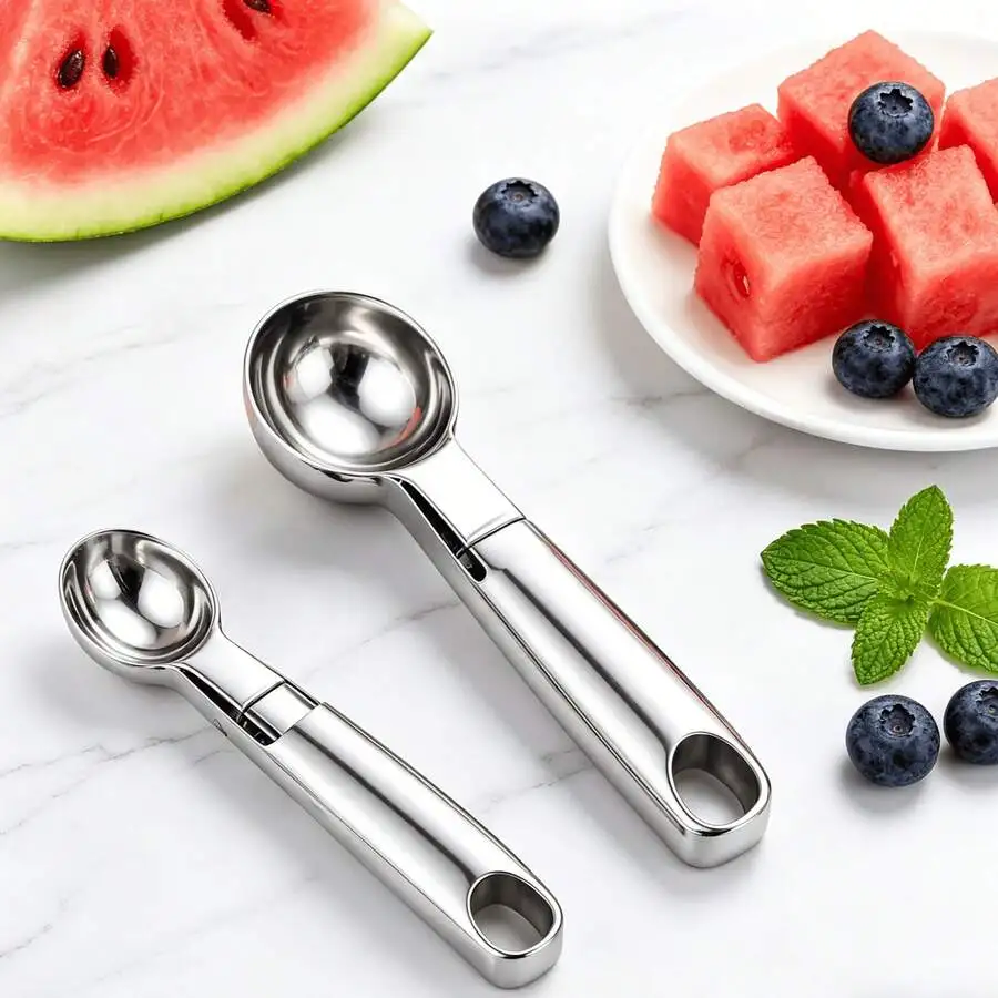 

2 Pcs Stainless Steel Ice Cream Scoop With Trigger For Fruit Dessert Serving