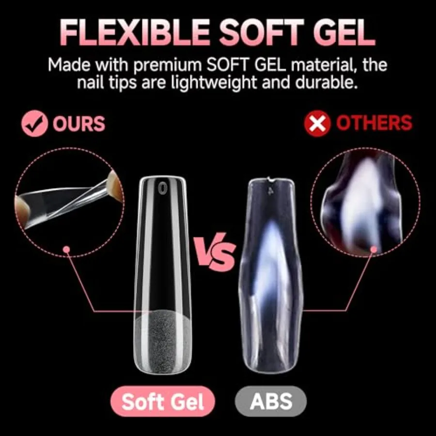 Embouts d'ongles longs carrés XXL: Gel de couverture complète pré-forme pointes d'ongles droites carrées coniques 120 pièces pour faux ongles Extensio