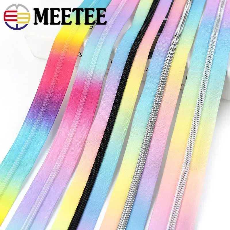 3/5/10Meters 5# Nylon Printed Rainbow Zippers Tape Decorative Zips Repair Kit Bag Clothes Jacket DIY Sewing Supplies Accessories