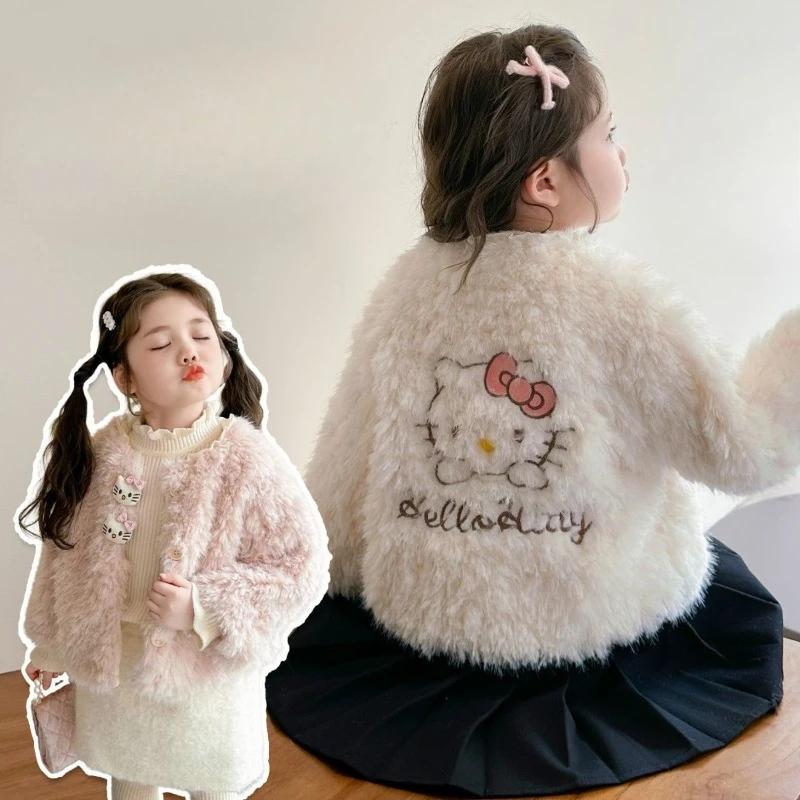 

Winter Kawaii Hello Kitty Sanrio Children Lovely Cartoon Plush Jacket Cotton Padded Warm Coat Blouse Christmas Gifts for Kids