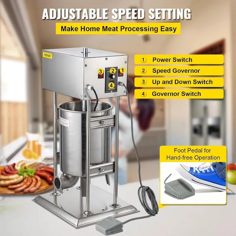 Happybuy Electric Sausage Stuffer 15L Capacity, Vertical Meat Stuffer Various Speed Control