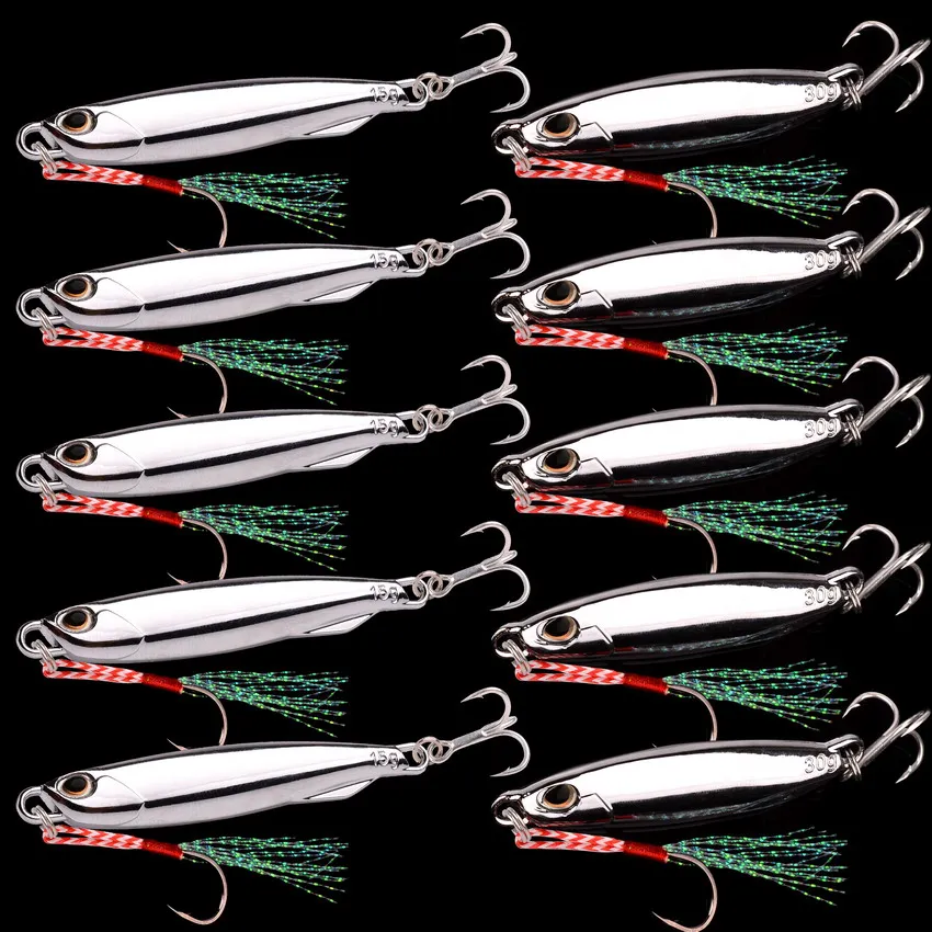 10PC/lot Metal Cast Jig Spoon 10g 20g 30g 40g Zestaw przynęt z haczykiem Casting Jigging Fish Sea Bass Fishing Lure Sztuczna przynęta