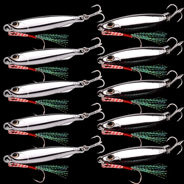 10PC/lot Metal Cast Jig Spoon 10g 20g 30g 40g Zestaw przynęt z haczykiem Casting Jigging Fish Sea Bass Fishing Lure Sztuczna przynęta