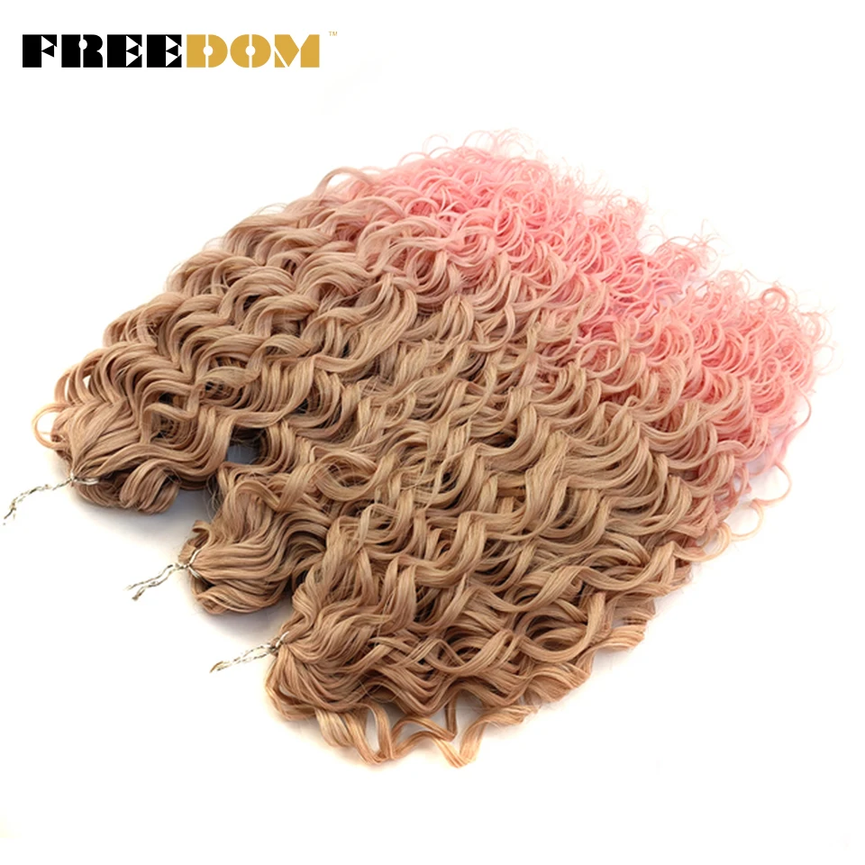 FREEDOM Synthetic Hair Water Wave Braid Hair Twist Crochet Hair Ombre Pink Ginger Curly Wave Braiding Hair Extension Cosplay