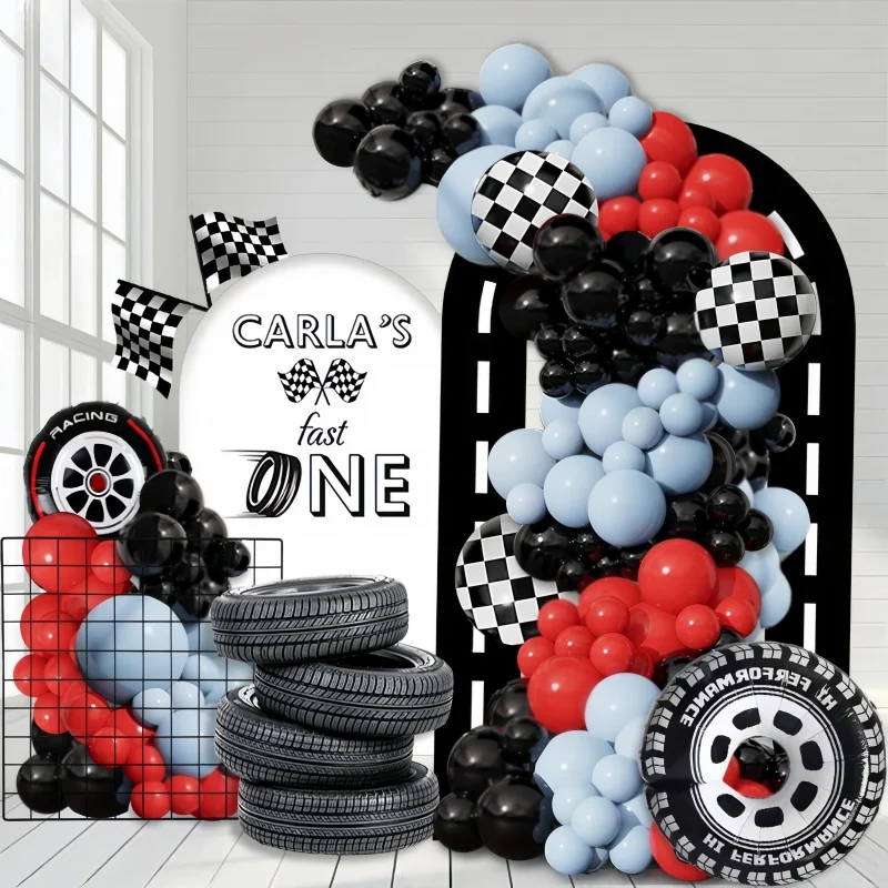 115 قطعة سباق موضوع بالون عيد ميلاد قوس مجموعة ماكا أزرق أحمر أسود اللاتكس بالون مع إطار كبير أبيض وأسود متقلب الألومنيوم احباط بالون مثالية للأطفال سباق موضوع حفلة عيد ميلاد الديكور الرجال العازبة حفلة سباق نادي الديكور #1