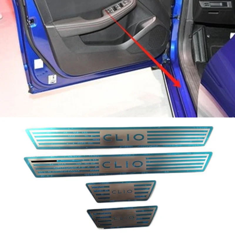 4PCS/Lot Stainless Steel For 2014-2019 Renault CLIO Ultra-thin Auto Car Door Sill Scuff Plate Pedal Cover