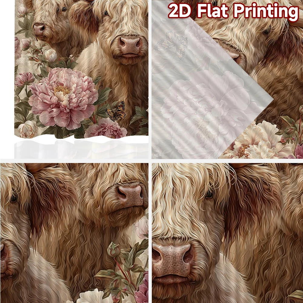 2D FLAT PRINTING 2pcs Curtains (Without Rod) Farm Animals and Flowers Print Chic Curtains Versatile Polyester Fabric Curtains