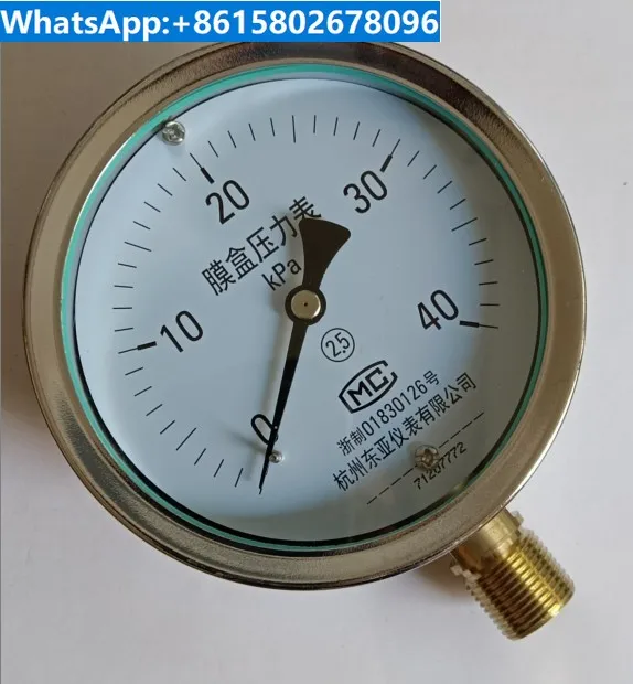 YE100 Hangzhou East Asia Natural Gas Micro Pressure Capsule Pressure Gauge Vacuum kPa 4/6/16/25/40/60kPa