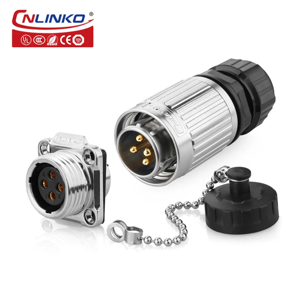 CNLINKO M20 4 pin waterproof connector Outdoor 4 Pin Circular Plug Socket ip67 waterproof connector