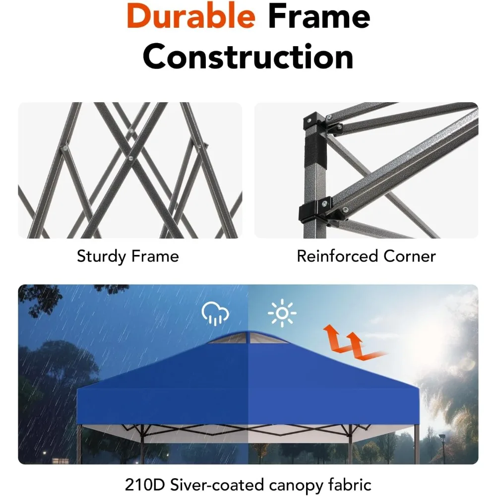 10x10ft 1-Person Setup Pop Up Canopy Tent - Easy Outdoor Sun Shade for Events Parties Camping Gazebo with Wheel Cover Bag