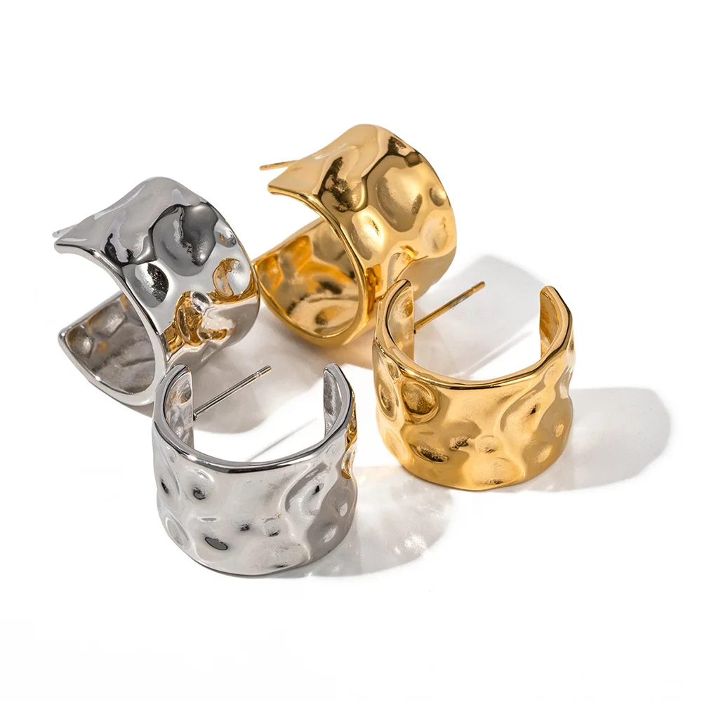 

Stainless Steel PVD 18K Gold Plated Tarnish Waterproof Wide CC Hoop Earrings For Woman Jewelry Wholesale Trendy