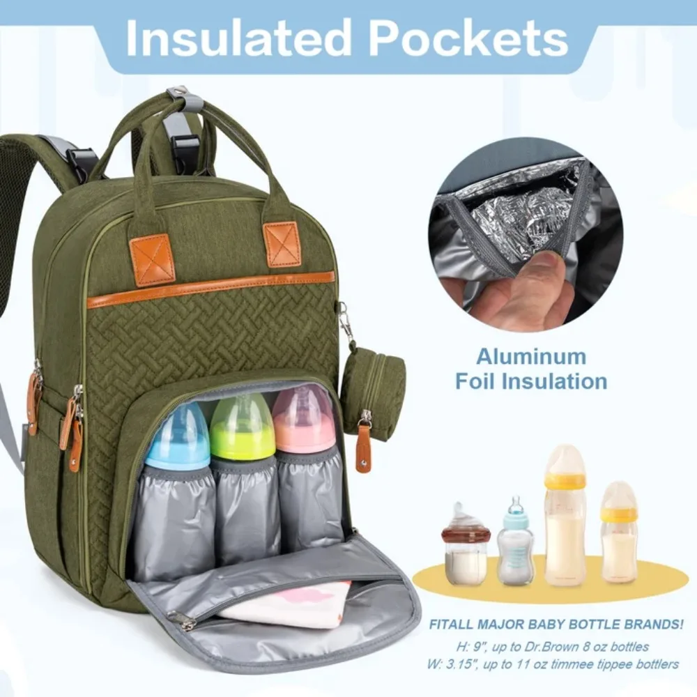 KABAQOO Diaper Bag Mommy Backpack With Changing Pad Pacifier Case, Baby Bag For Boy Girl Toddler - Large,Stylish, Waterproof Travel Quilted Diaper Bag For Mom-Baby Shower Gifts