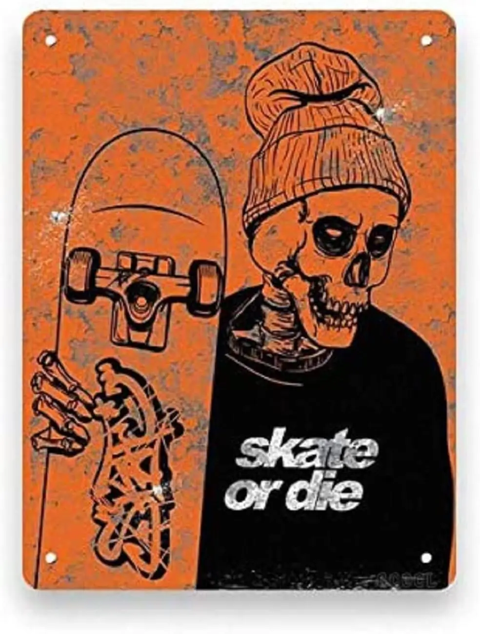 Metal Tin Sign Poster Skate Or Die Skateboard Skating Skull Skeleton Retro Vintage Rusty Rust Art Decor Plaque Hang On Wall Frid