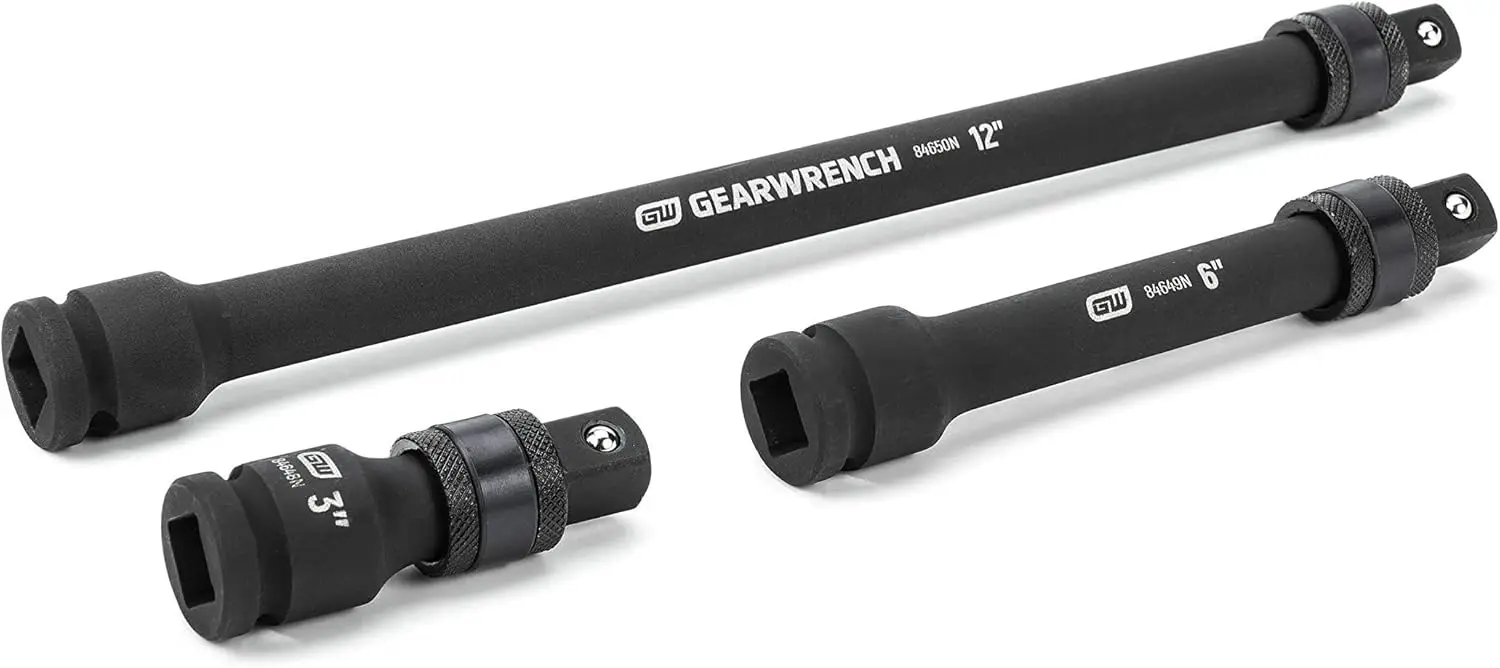 

3-Piece 1/2" Drive Locking Impact Extension Set with 3", 6" & 12" Sizes for Heavy-Duty Use