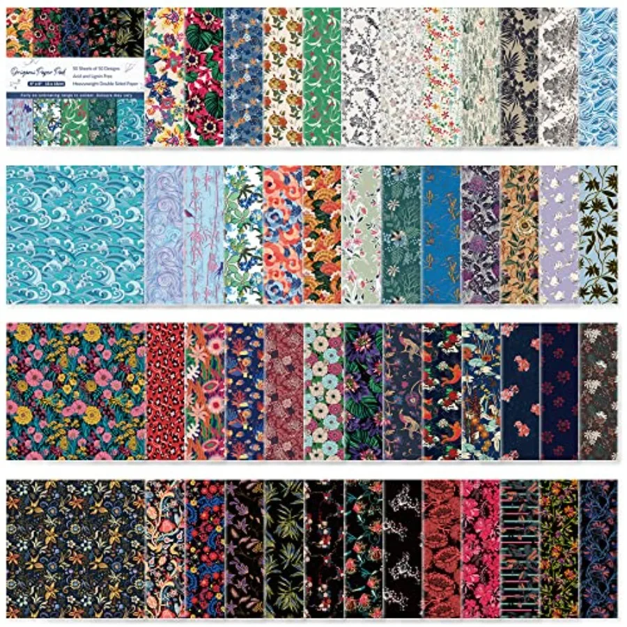 Origami Paper Kit 50 Sheets 6 Inch Square Double Sided Color 50 Vivid Japanese Washi Chiyo Colors for Hand Crafts Origami Paper