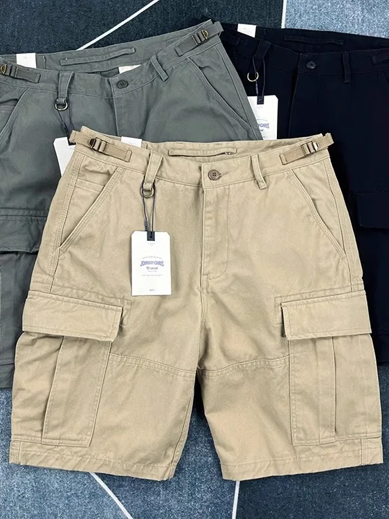 

Heavyweight Cotton Workwear orts Men's American Retro Street Sle Multi-ket Five-Quarter Mid-Calf Summer Trendy