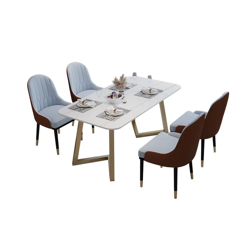 

Rock slab dining table and chair combination modern simple rock slab dining table, household 4-person western restaurant kitchen