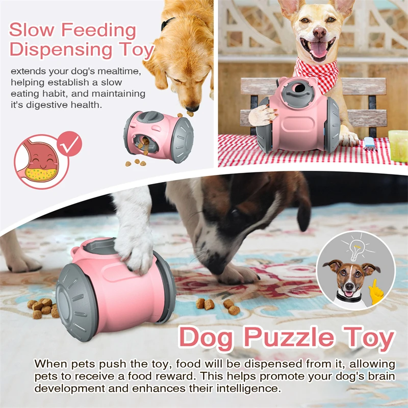 Dog Bowl Tumbler Slow Feeder Interactive Puzzle Chasing Rolling Toy Food Dispenser Mental Treat Stimulation Durable Pet Supplies