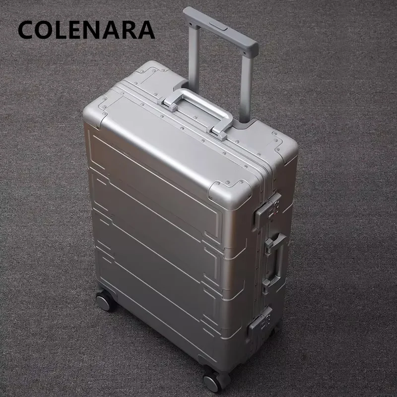 COLENARA Men's Suitcase All Aluminum Magnesium Alloy Boarding Box Business Trolley Case 20