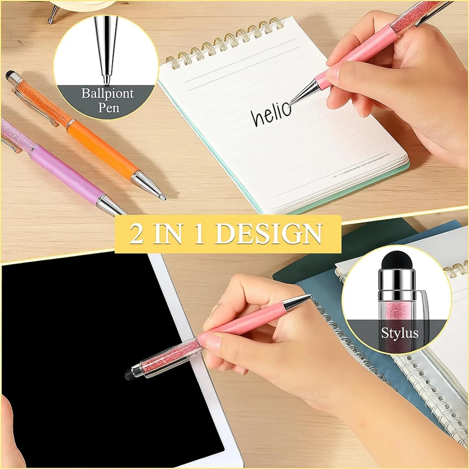 26 قطعة أقلام حبر جاف كريستال ل قلم بالسعة 2 في 1 بريق البريق الماس بلينغ جوهرة أقلام الكتابة الحبر الأسود النحيف