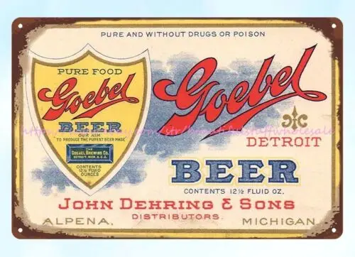 1910 Goebel Pre Pro Beer Detroit metal tin sign house bar ideas