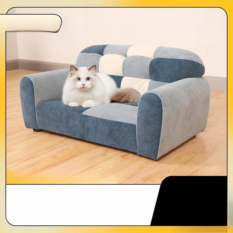 Modern simple blue and white color matching pet sofa soft pet stool easy to take care of