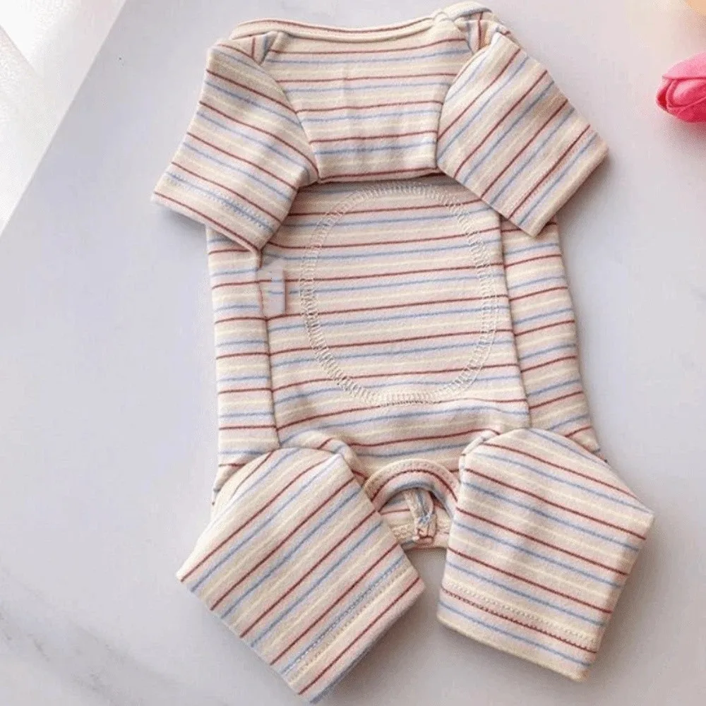 

Dog Belly Protective Apparel Soft Dog Striped Jumpsuit Comfortable Warm Dog Pajamas Four-legged Pet Belly Cover Belly Protective
