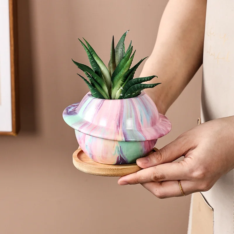 Fleshy Garden Decoration Planet Creative Flowerpot Ceramic Soft Modeling Creative Fleshy Small Flowerpot Pots For Flowers