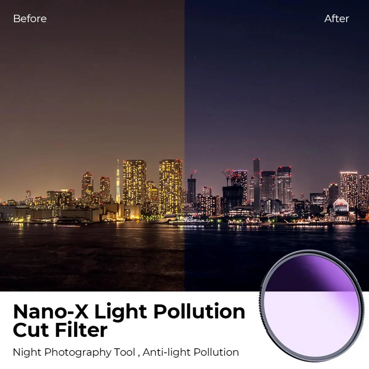 K&F Concept 67mm Natural Night Filter 77mm 82mm Night Scene Multi-coated Light Pollution Cut Filter NANO-X Series 52mm 58mm 72mm