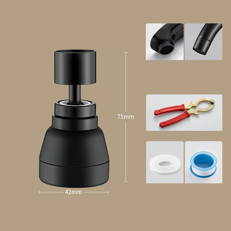 

Черная латунная распылительная головка кухонного смесителя с поворотом на 360 градусов и тремя режимами распыления, предназначенная для стандартных смесителей