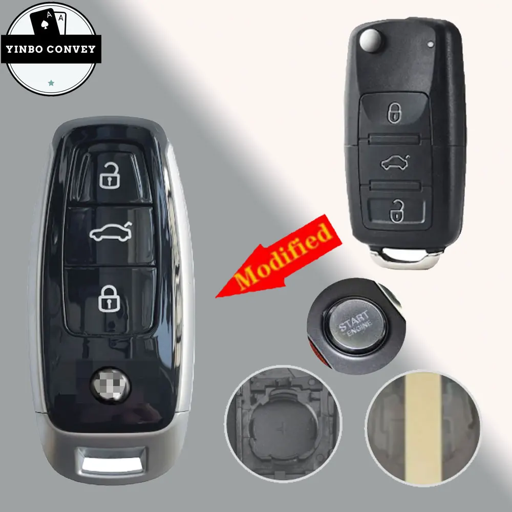 

YINBO- 3 Buttons Upgraded Modified Smart Keyless Remote Key Shell Case Fob For VW 202AJ 202AB Golf Jetta Beetle Tiguan 2009-2014