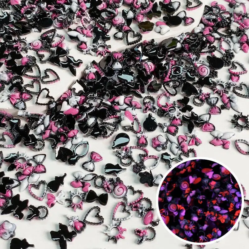 50pcs Random Mixed 3D Flatback Nail Art Charms Luminous Flower Heart Rabbit Butterfly Nail Art Decorations DIY for Acrylic Nail