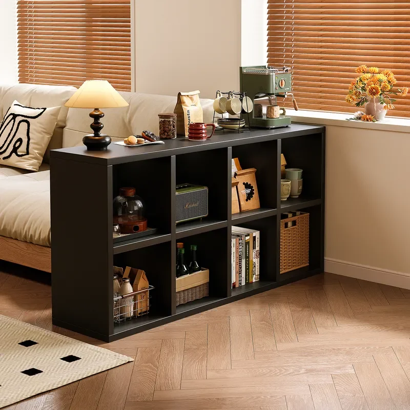 Solid Wood Lattice Cabinet Japanese Style Floor to Ceiling Shelf Living Room Storage Locker Bookcase Integrated Eight Grid