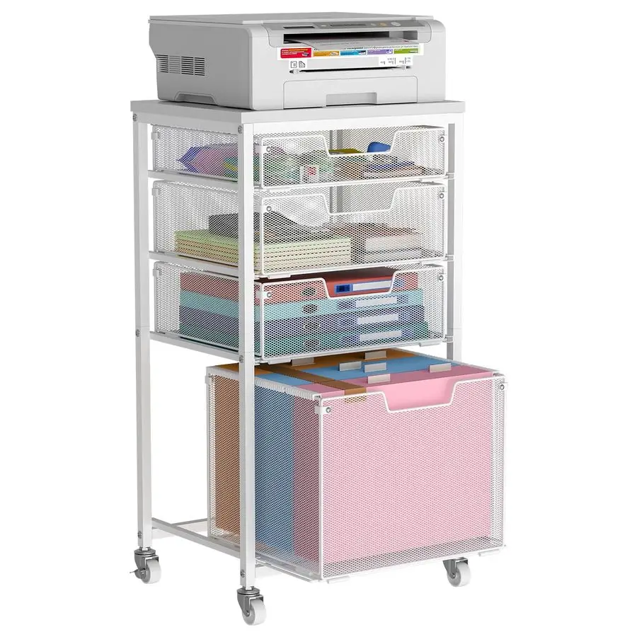 

4 Drawer Rolling File Cart with Wheels, Mobile Filing Cabinet for Home Office, Hanging File Organizer, Under Desk Storage, Mult