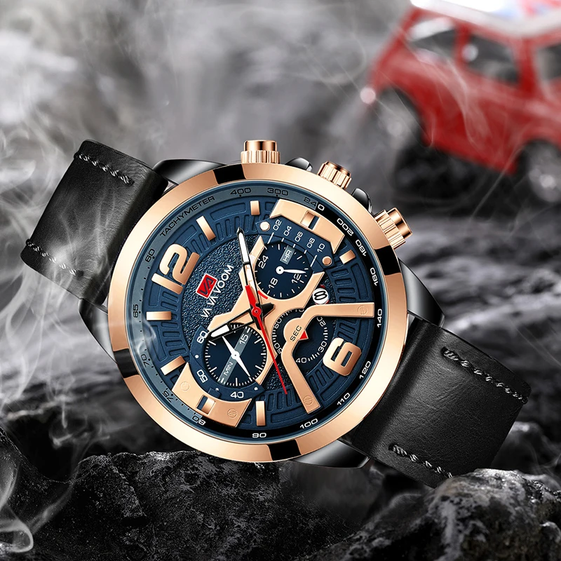 Waterproof Men Wristwatches Business Genuine Leather Strap Casual Quartz Watch For Man Sport Rose Gold CalendarClock Male Luxury