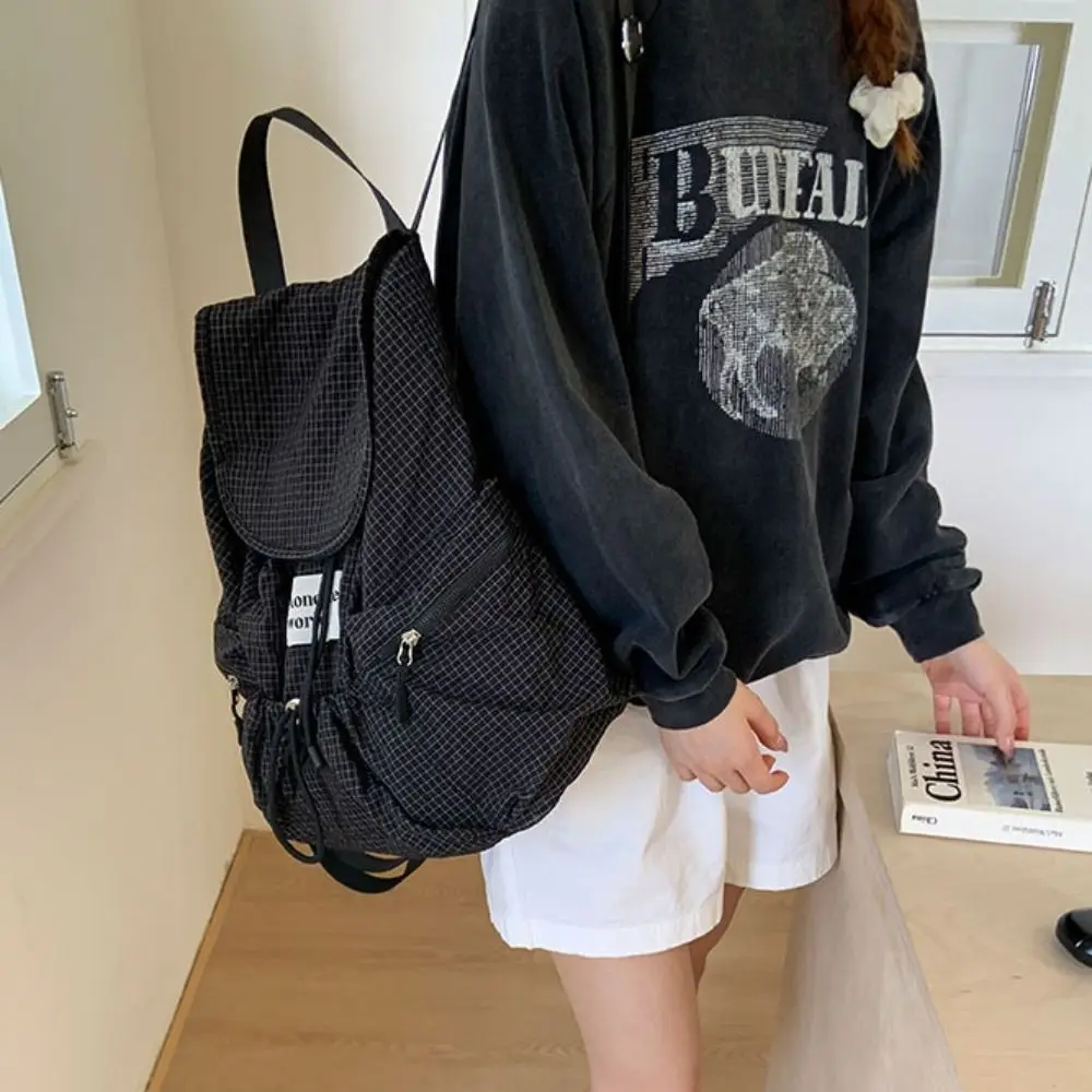 ファッションソリッドカラー巾着バックパック韓国ナイロンシャーリングショルダーバッグ軽量大容量学生通学バッグユニセックス
