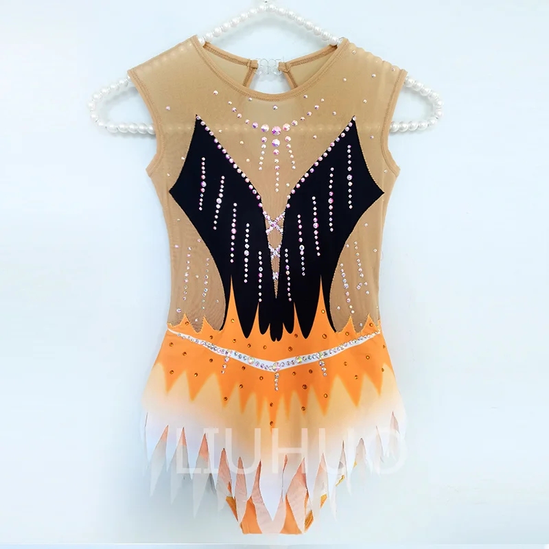 LIUHUO Rhythmic Gymnastics Leotards Artistics Tight Yellow Stage Performance Professional Contest