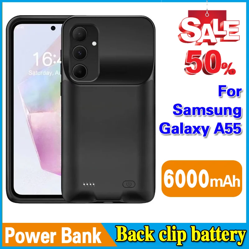 

Back clip battery High-Quality 6000mAh Power Bank for Samsung GalaxyA55 Battery Power Case Powerbank