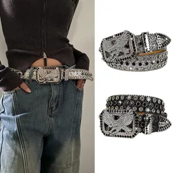Punk Accessory Men's Belt Rhinestone Studded Belts for Women Unisex Y2K Leather Belt Male Gothic Waistband Jeans Belt Female