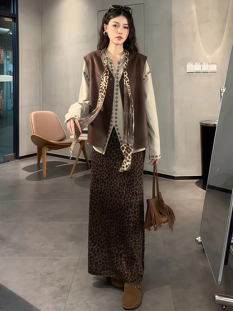 

Ele Embroidered Women's Spring Autumn Tee-Piece Set Vintage Vest Skirt Casual Sle Comfortable Cotton Breathable